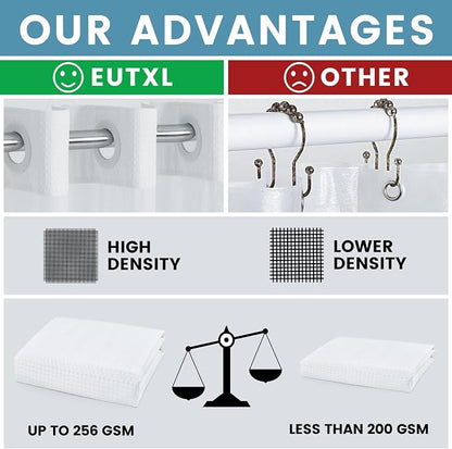 EUTXL Heavyweight No Hook Shower Curtain with Liner, White, 54x80 | Snap in Liner, Thick Waffle Fabric, Hotel Quality, Corner Magnets, Waterproof & Washable