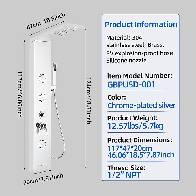 Shower Panel Tower System,Rain Shower Head Rainfall silver