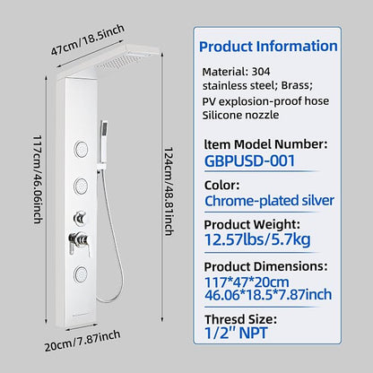 Shower Panel Tower System,Rain Shower Head Rainfall silver
