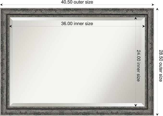 Amanti Art Black Bathroom Mirror for Over Sink, 28x40 Filigree Matte Black Rectangle Vanity Mirror, Large Traditional Frame, Hangs Horizonally and Vertically, Bathroom Wall Decor, Beveled Edge