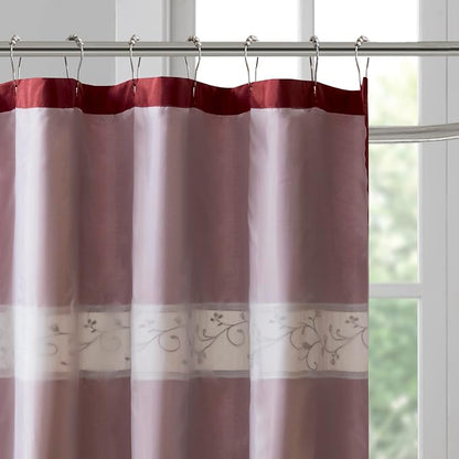 Madison Park Serene Flora Fabric Shower Curtain, mbroidered Transitional Shower Curtains for Bathroom, 72" x 72", Red | Adds Privacy, Machine Washable, Floral Pattern, OEKO-TEX Certified