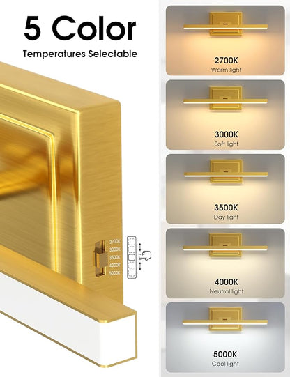 VOLISUN Bathroom Vanity Light 15.7 inch, 12W Dimmable 5CCT Led Bathroom Light Fixture Over Mirror, Gold Bar Vanity Light for Bathrooms-ETL Certificated