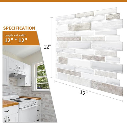 WOWSTAR 10 Sheet Marble Peel and Stick Backsplash for Kitchen,Self-Adhesive Tile Backsplash for Kitchen, Bathroom, 12" x 12", (Beige & White) | Peel and stick backsplash, self-adhesive wall tile, Beige White, marble, waterproof, kitchen bathroom wall, ...