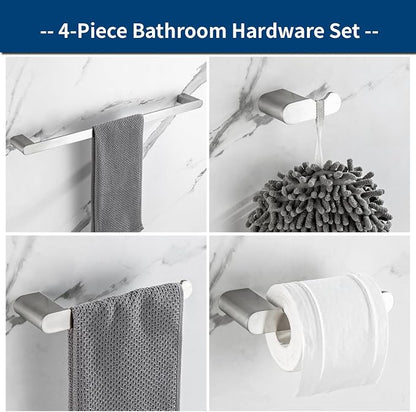 Bathroom Hardware Set, 4-Piece Towel Rack Towel Holder Toilet Paper Holder Towel Hooks Wall Mounted Towel Bar Stainless Steel Towel Racks, Brushed Nickel Bathroom Accessories Towel Bar Set, 23 inch