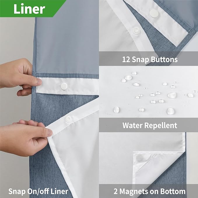 eachope No Hook Linen Texture Shower Curtain and Liner Set,54x80 Blue Grey | 230GSM Thick Fabric,Hotel Luxury Decor,Mesh Top Window,Waterproof & Machine Washable,for Shower Stall or Bathroom