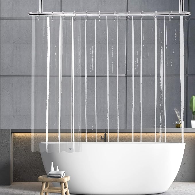 Clear Clawfoot Tub Shower Curtain Liner, ExtraWide and Short 108x60 | Transparent Waterproof Peva Plastic Wrap Around Bathroom Shower Liner for Bathtub with 5 Magnets and S/Steel Hooks