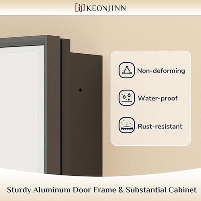 Keonjinn 24” x 30” Black Bathroom Medicine Cabinets with Mirror Recessed or Surface Wall-Mounted Aluminum Alloy Metal Framed Beveled Bathroom Mirror, Large Single Door Farmhouse Storage Cabinet Mirror