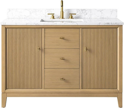 Vanity Art 48" Bathroom Vanity with Single Sink & Arabescato White Engineered Stone Top, Vanity Cabinet with Soft Closing Door, Solid Wood Frame, Golden Brushed Handles, Natural Oak VA8148-NO-GB