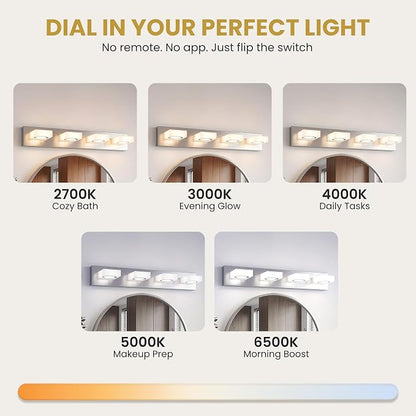 Bathroom Vanity Light, 4-Light 31 Inch Brushed Nickel 5CCT 2700-6500K LED Bathroom Light Fixtures Over Mirror, Vanity Lighting Modern Bath Wall Sconce for Mirror Bedroom Living Room