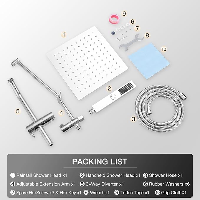 All Metal 10" Shower Head with Handheld, Built-in Power Jet Mode | Luxurious, Square, Rain Shower Heads with Spray Combo Set, High Pressure, Dual, Rainfall, with Extension Arm, Chrome
