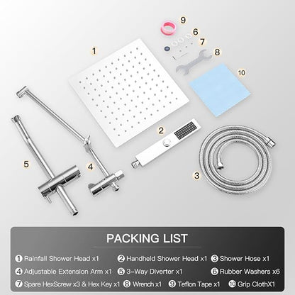 All Metal 10" Shower Head with Handheld, Built-in Power Jet Mode | Luxurious, Square, Rain Shower Heads with Spray Combo Set, High Pressure, Dual, Rainfall, with Extension Arm, Chrome