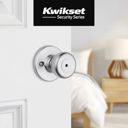 Kwikset Tylo Interior Privacy Door Knob with Lock, Door Handle For Bathroom and Bedroom, Satin Chrome Keyless Turn Lock Doorknob, 1 Count (Pack of 1)