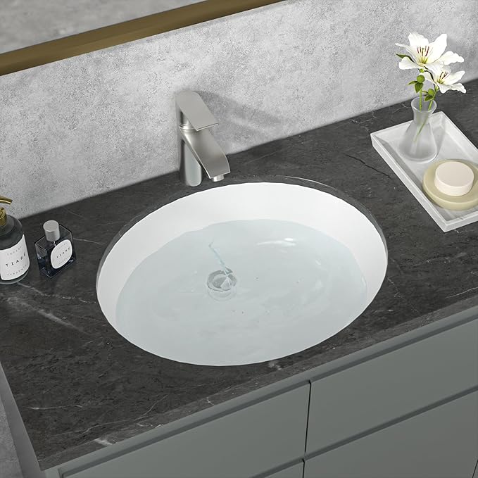 Sarlai Undermount Bathroom Sink - 19 x16 inch Oval Vessel Sink Under counter Lavatory Sink White Ceramic Vanity Sink with Overflow, Modern Art Basin, Interior Size 17-2/5" x 14-1/9"