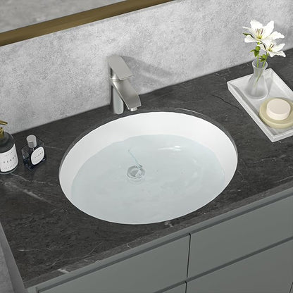 Sarlai Undermount Bathroom Sink - 19 x16 inch Oval Vessel Sink Under counter Lavatory Sink White Ceramic Vanity Sink with Overflow, Modern Art Basin, Interior Size 17-2/5" x 14-1/9"