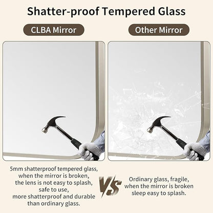 Brushed Nickel Mirror, 22x30 Inch Brushed Nickel Rectangle Mirror, Aluminum Alloy Framed Vanity Mirror, Rounded Rectangle Bathroom Mirror for Over Sink, Anti-Rust