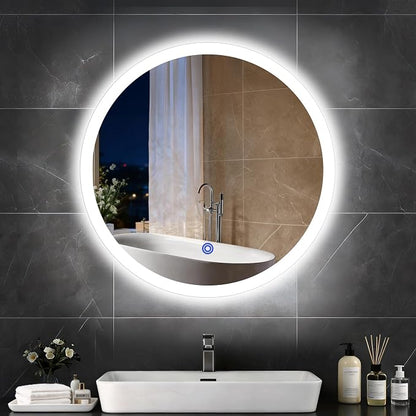 24“ x 24” LED Bathroom Smart Mirror, Round Mirror with Three Color Light Temperature Brightness Settings,Backlit + Front Lit,Wall-Mounted Vanity Mirror with Memory Function