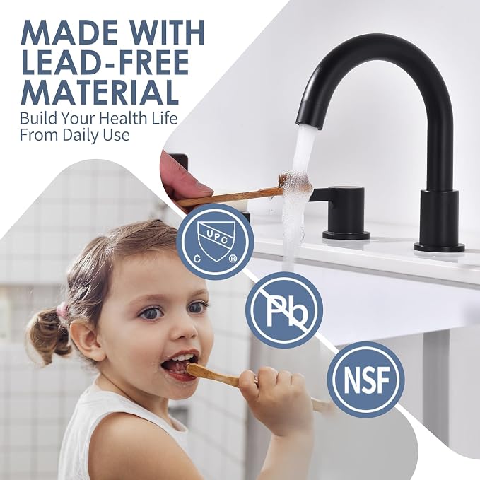Two Handle Widespread Black Bathroom Faucet 3 Holes, Bathroom Sink Faucet with Metal Pop up Drain Assembly and cUPC Water Supply Lines, Black