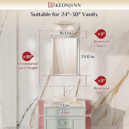 Keonjinn 16 x 24 Inch Frameless Bathroom Mirror, Beveled Mirrors for Bathroom Sink, Shatterproof Wall Mirror, Modern Decorative for Living Room, Entryway, Bedroom, Horizontal/Vertical