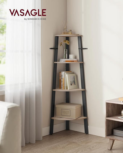 VASAGLE Corner Shelf Stand, 4-Tier Corner Bookshelf, Industrial Ladder Shelf, Plant Stand for Living Room, Office, Kitchen, Greige and Black ULLS034M01