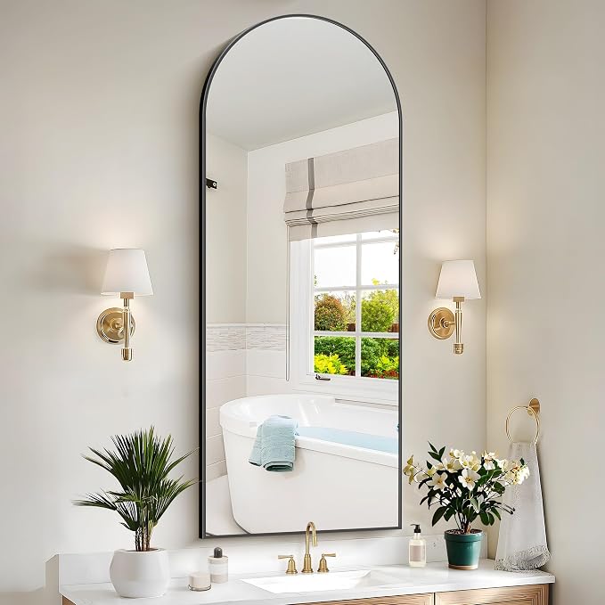 COFENY Arched Mirror, 24’’x60’’ Black Arch Mirror for Bathroom, Arched Bathroom Mirror with Frame, Modern Wall Mounted Mirror for Over Sink Mantle Bedroom Vanity Living Room Entryway