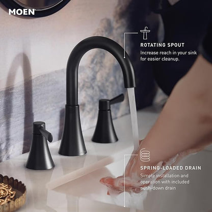 Moen Ronan Matte Black Two-Handle Widespread Modern Bathroom Faucet, Valve Included, 84023BL