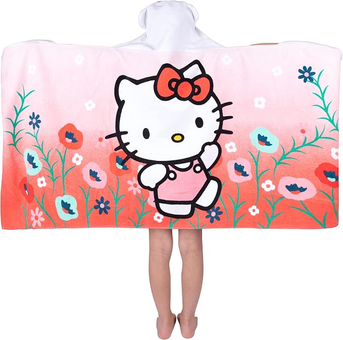 Hello Kitty Bath/Pool/Beach Soft Cotton Terry Hooded Towel Wrap, 24 in x 50 in, By Franco Kids