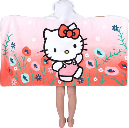 Hello Kitty Bath/Pool/Beach Soft Cotton Terry Hooded Towel Wrap, 24 in x 50 in, By Franco Kids