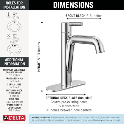 Delta Nicoli Chrome Bathroom Faucet 1 Hole, Single Hole Bathroom Sink Faucet for Vanity, Push-Pop Drain Assembly, Chrome 15849LF
