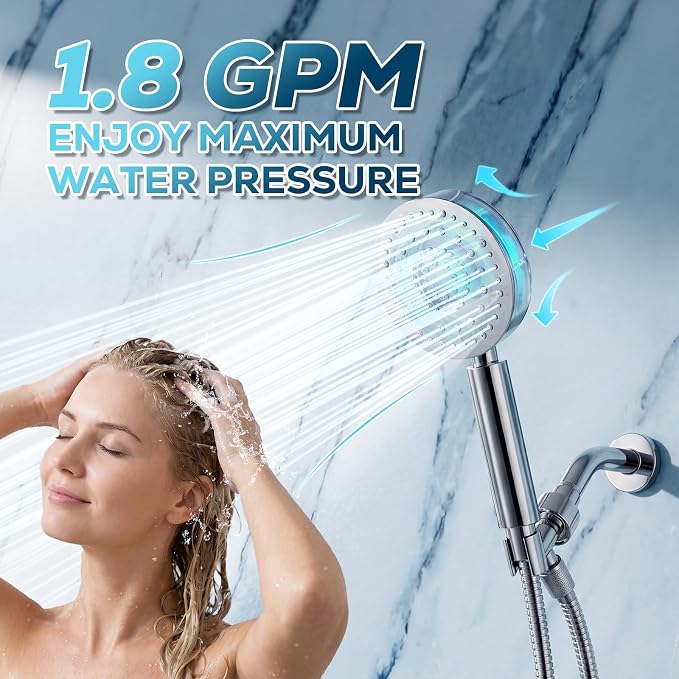 All Metal Handheld Shower Head with 72" Hose, High Pressure Shower Heads | 6 Spray,Stainless Steel Showerheads,Built-in Pause Mode,Hand HeId Showerhead,Non-Clogging Nozzles,Adjustable Brass Holder