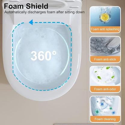 Luxury Smart Bidet Toilet with Tank, Foam Shield, Dual Auto Flush/Lid&Seat, Foot Sensor, LED Display, Electric Modern One Piece Toilets for Bathroom with Siphon Dual Flush 0.8/1.2 GPF