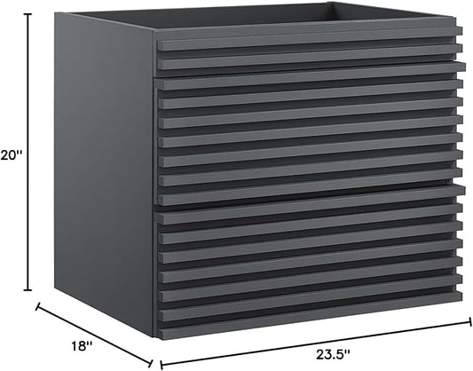 Modway Render 24" Wall-Mount Bathroom Vanity Cabinet in Gray-Sink Basin Not Included, Grey