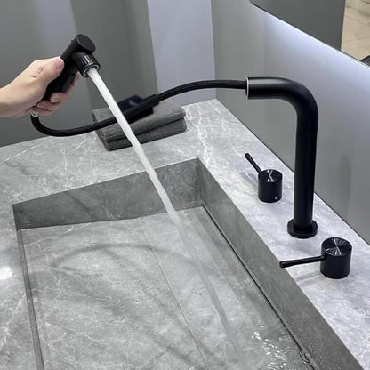 3 Hole Basin Faucets Pull Out Basin Mixer Faucet Brass-Black