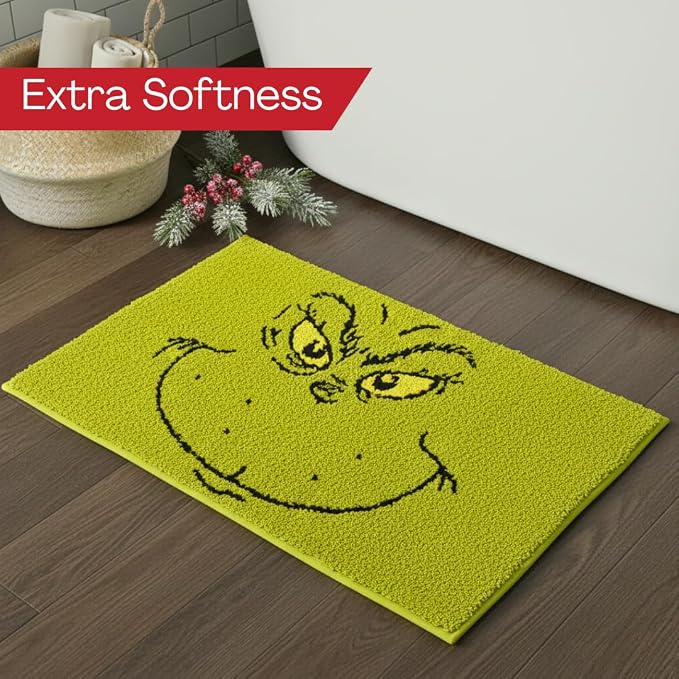 Collectibles Grinch by Dr. Seuss Holiday & Christmas Non Slip Plush Poly Knit Bathroom Mat Rug, 21x34, (Officially Licensed Product) by Franco