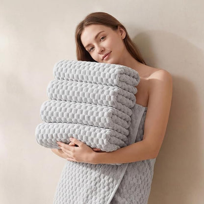 REDKISS 4 Pack Gray Microfiber Bath Towels - Extra Large Waffle Towels Set for Bathroom, Super Absorbent Towel Set of 4 Lagre, Quick Dry Bathroom Towel for Spa, Gym,Travel, Lint Free, Ultra Soft