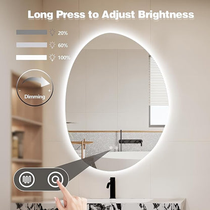Niccy Irregular LED Bathroom Mirror, Frameless Backlit Wall Mirrors,24"x32" | Asymmetrica Lighted Mirror for Bedroom Living Room, Modern Smart-Mirror with 3 Color Lighting, Anti-Fog, Memory Function