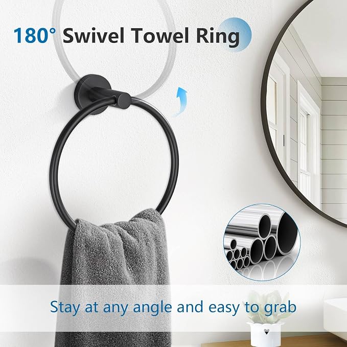 5 Pieces Towel Bar Set Matte Black Bathroom Hardware Accessories Set Stainless Steel Towel Racks Set for Bathroom,Wall Mounted 23.6 Inch Bathroom Hardware Set