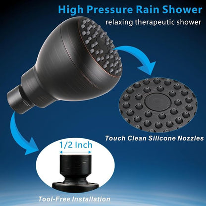 High Pressure Shower Head - Powerful Bathroom Pressure Boosting Showerhead - Perfect Universal Replacement for Rain Shower Heads(Oil Rubbed Bronze)