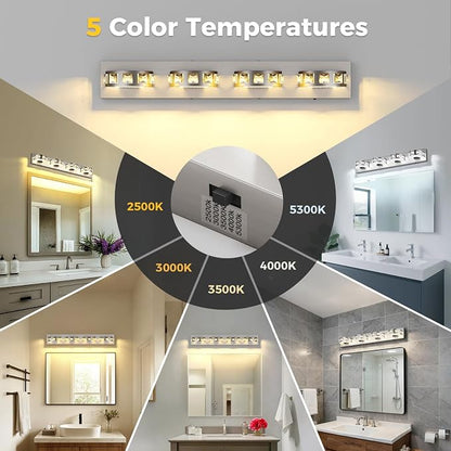 Modern Bathroom Vanity Lights 29.1 inch 32W 5 Color Temperature Brushed Nickel (4-Light,Dimmable) Crystal Bathroom Light Fixtures for Bathroom Mirror Restroom-ETL Certificated