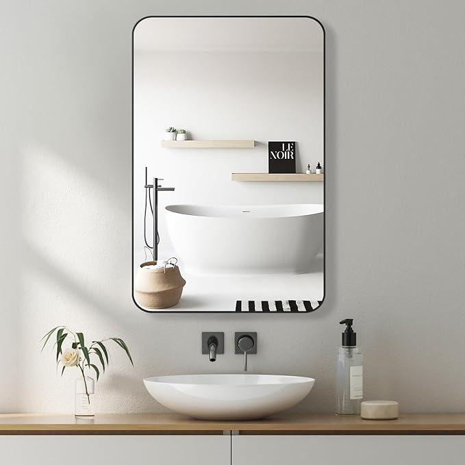 16x26 Inch Bathroom Medicine Cabinet with Mirror, Recessed or Surface Wall-Mounted, Black Mirror Cabinets with 3 Removable Shelves, for Bedroom Kitchen Laundry Room