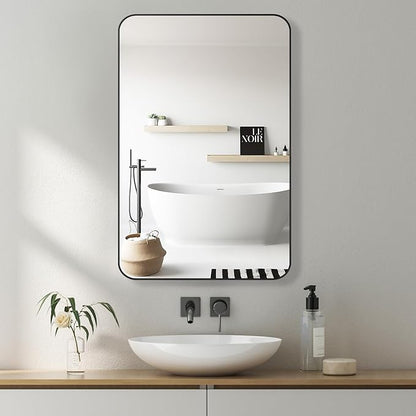 16x26 Inch Bathroom Medicine Cabinet with Mirror, Recessed or Surface Wall-Mounted, Black Mirror Cabinets with 3 Removable Shelves, for Bedroom Kitchen Laundry Room