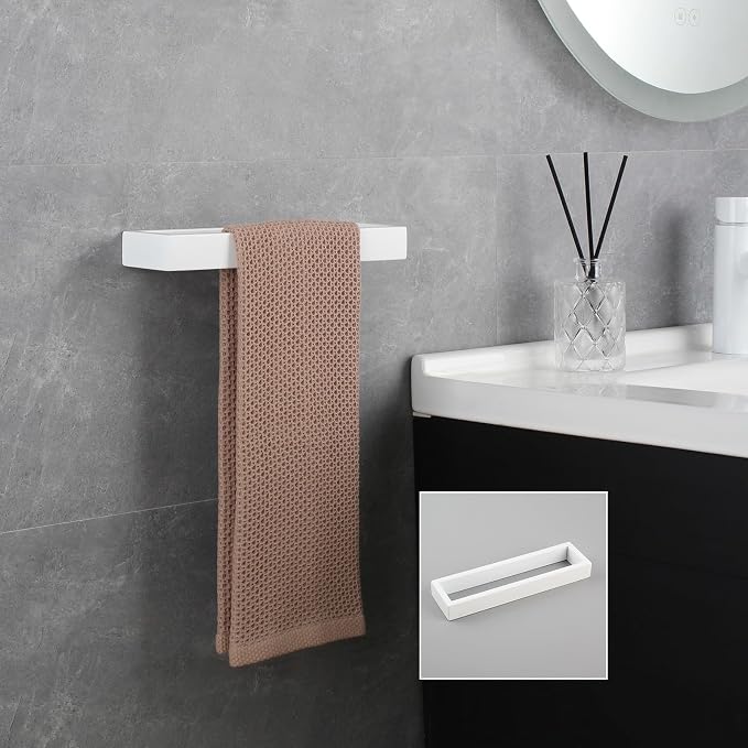 GERZWY Bathroom 2-Piece Accessory Set SUS 304 Stainless Steel Toilet Paper Holder Towel Ring Wall Mount, White