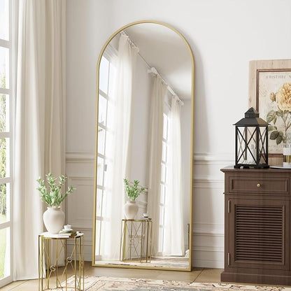 Dewfig Arched Full Length Mirror, 58"X18" Large Full Body Mirror, Gold | Aluminum Alloy Frame Floor Mirror, HD Shatterproof Tempered Glass, Lean/Stand/Wall for Living Room,Bedroom, Dressing Room