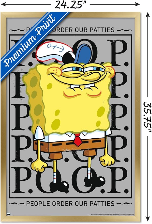 Trends International Nickelodeon Spongebob - P.O.O.P. Wall Poster, 34L x 22.4W, Gold Framed Version