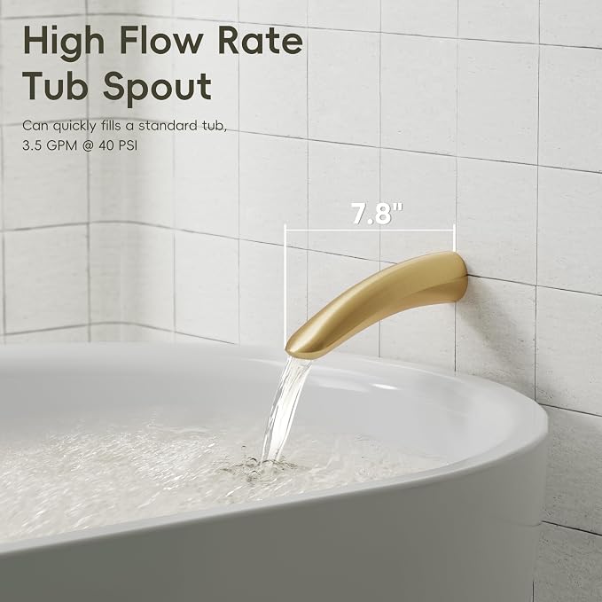 Gabrylly Shower System with Tub Spout, Bathtub Shower Faucet Set with 12" Rain Shower head and 5-Setting Handheld Shower, Wall Mounted Shower Fixtures with Pressure Balance Shower Valve, Brushed Gold