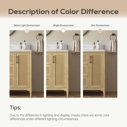 48 Inch Bathroom Vanity with Sink, Quartz Top, Light Oak | Modern Pre Assembled Single Sink Bathroom Vanity, Freestanding Bathroom Storage Cabinet, Soft Close Doors, Dovetail Drawers
