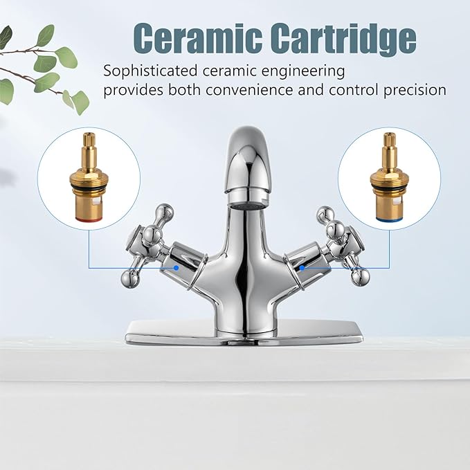 Aolemi Bathroom Sink Faucet Single Hole Cold and Hot Double Handle Cross Knobs Vanity Vessel Sink Basin Mixer Tap with Deck Cover Plate with Pop Up Drain Polish Chrome