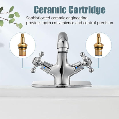 Aolemi Bathroom Sink Faucet Single Hole Cold and Hot Double Handle Cross Knobs Vanity Vessel Sink Basin Mixer Tap with Deck Cover Plate with Pop Up Drain Polish Chrome