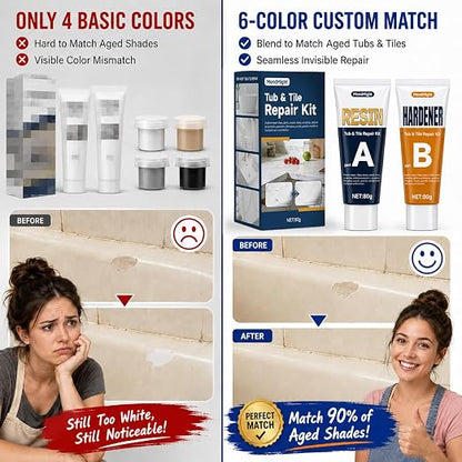 6-Color Tile Repair Kit for Porcelain Sink: DIY Fix - Match 90% Shades | Solve ugly patches – 6-color blend matches 90% shades, invisible. Waterproof, heat-proof.