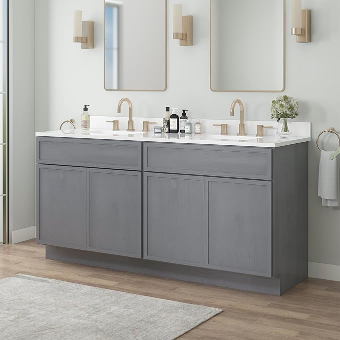 Vanity Art 78 Inch Bathroom Vanity Base Cabinet Double Sink Top (Without Sink), Soft Closing Door, Storage Unassembled Cabinet, Smoke Grey, 2ea 39 Inch Cabinet Combo