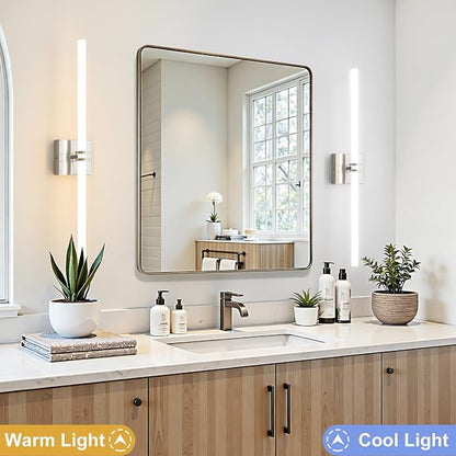 Bathroom Light Fixture LED Vanity Light 30" 5CCT Wall Sconce 28W | LED Dimmable Wall Light Nickel Modern 360° Lighting, Hardwired Vanity Light for Bathroom Mirror, Flicker-Free